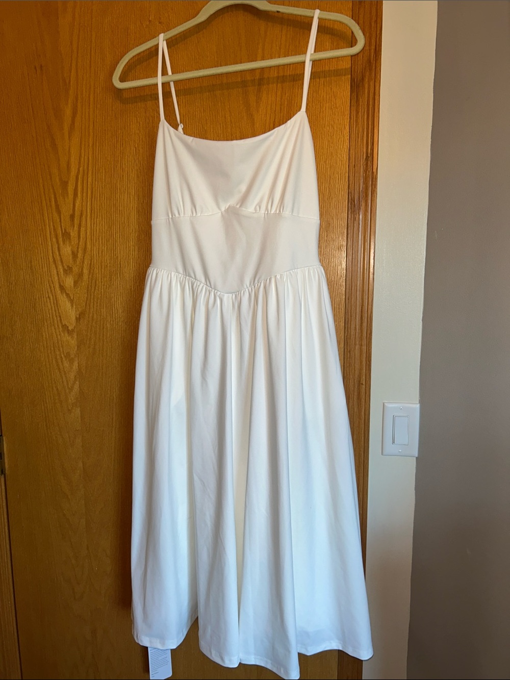 Simple White Spaghetti Strap Midi Dress